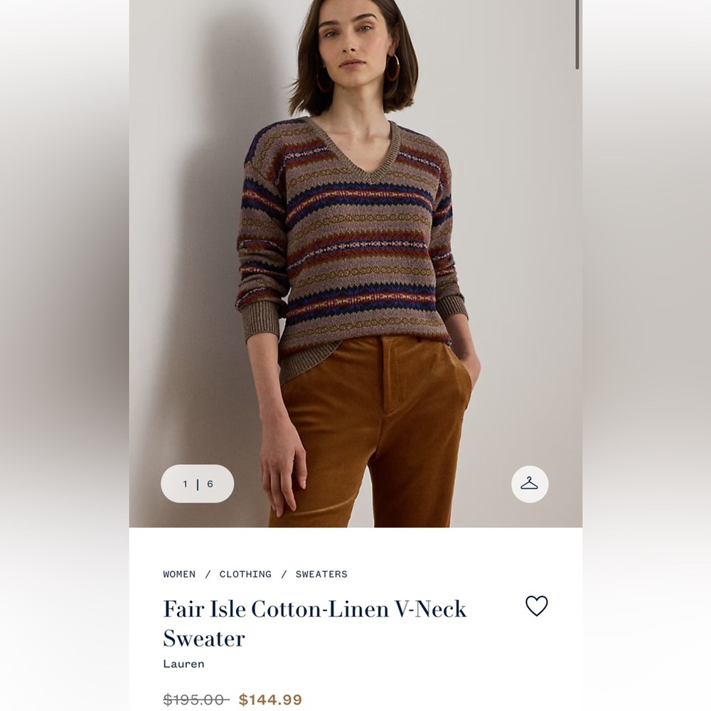 Ralph Lauren Fair Isle v-neck sweater in medium